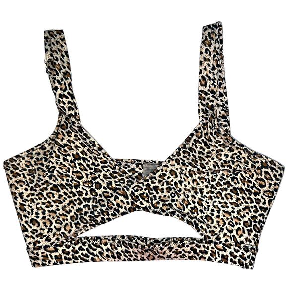 Kittenish by Jessie James Decker Animal Print Cutout Bikini Top Size Medium - Picture 2 of 11